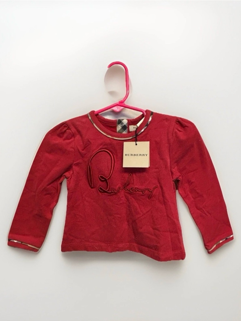 Burberry Children’s Long-Sleeve Red Cotton Top - Size 18m #5767